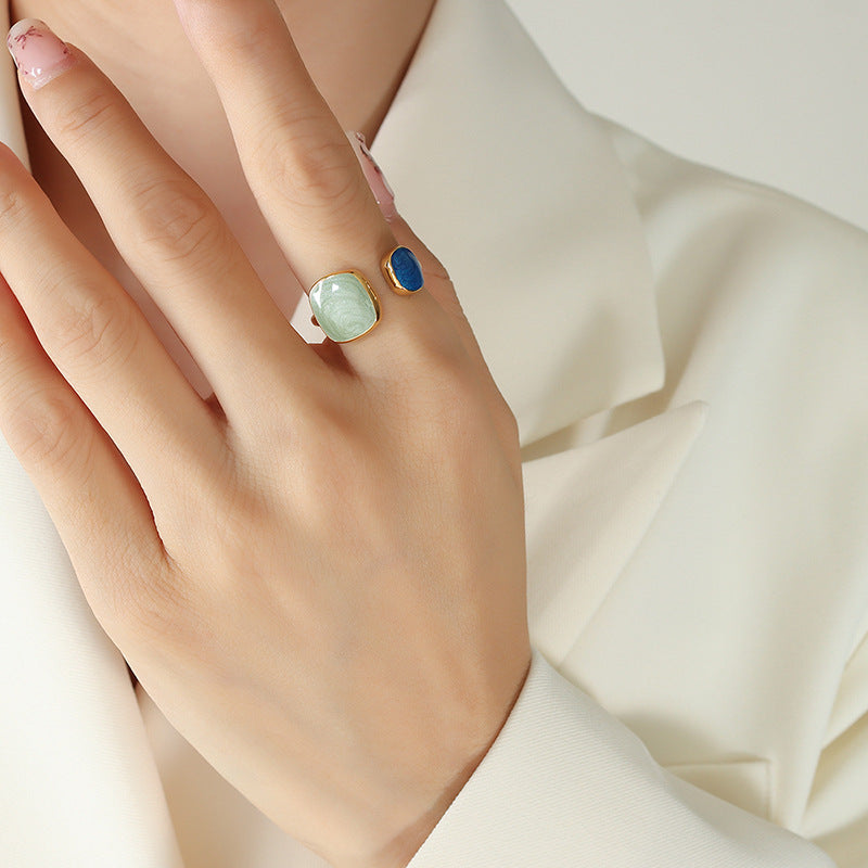 Neutral wind opening adjustable enamel handmade oil drop ring titanium steel gold-plated ring personalized jewelry