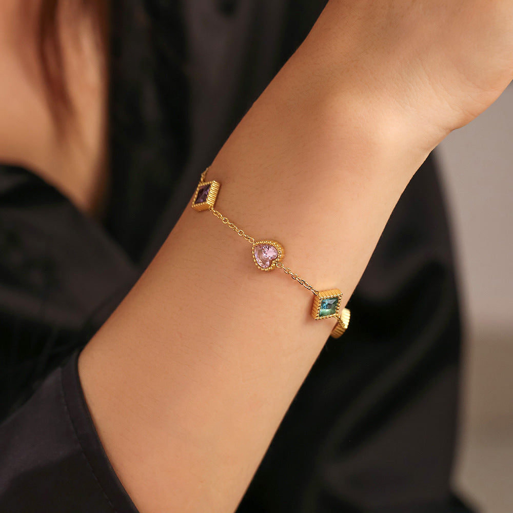 New gold love square zircon bracelet light luxury temperament titanium steel PVD plated 18K real gold niche jewelry