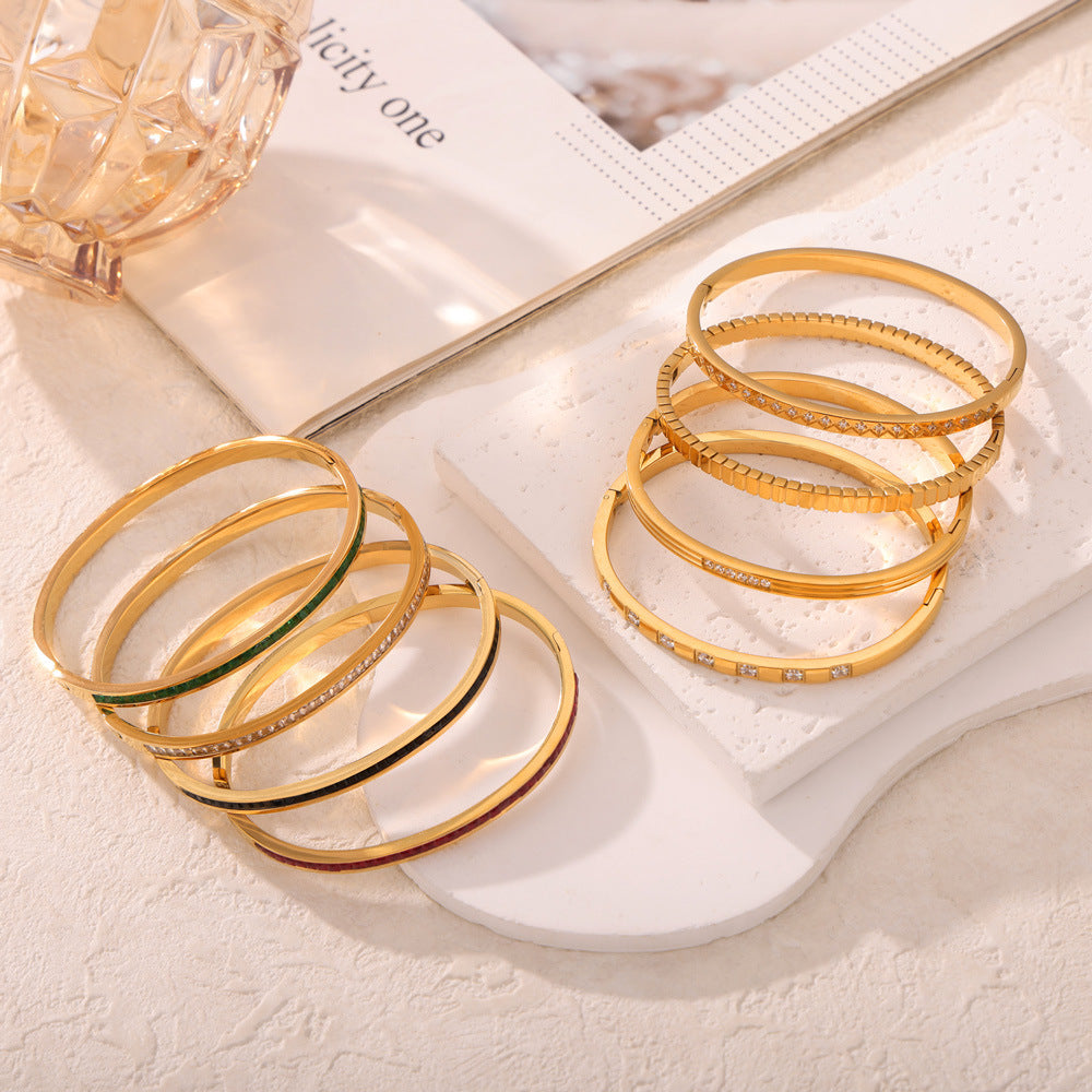 New Fashion Commuter Simple Personality Design Titanium Steel Gold Plated Diamond Niche Bracelet Jewelry Wholesale Female