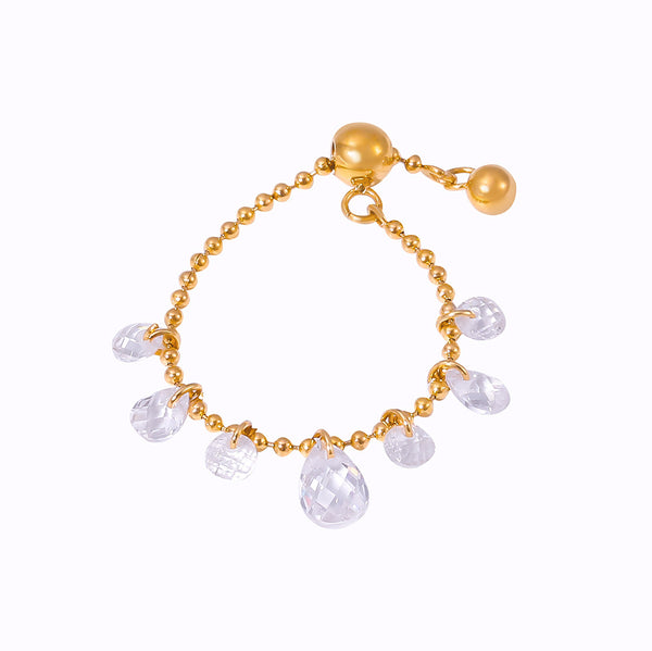 Cold wind personalized rice bead chain jewelry crystal stone pendant pull button titanium steel gold-plated ring 99