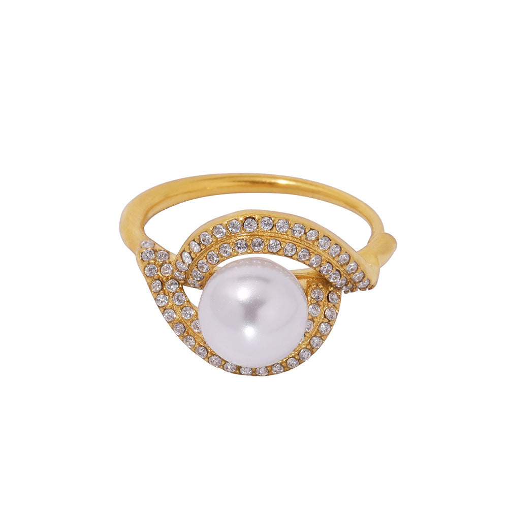 Stainless steel double-layer zircon luster bead ring opening adjustable non-fading luxury jewelry