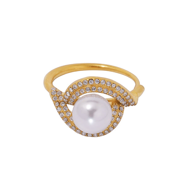 Stainless steel double-layer zircon luster bead ring opening adjustable non-fading luxury jewelry
