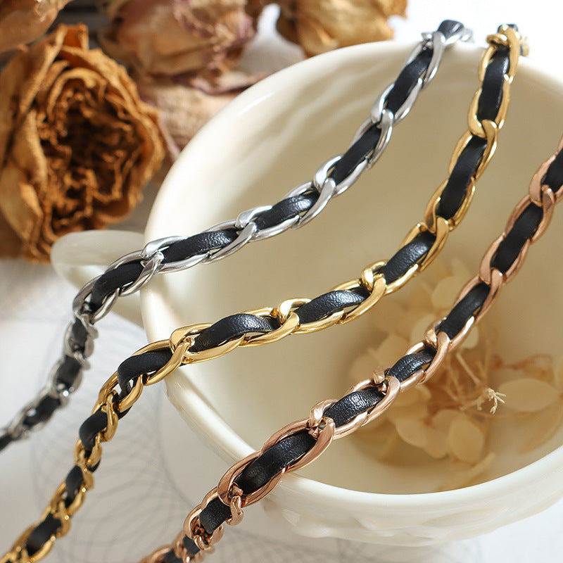 Trendy woven leather rope necklace personalized fashion bracelet little sister cold wind accessories jewelry set