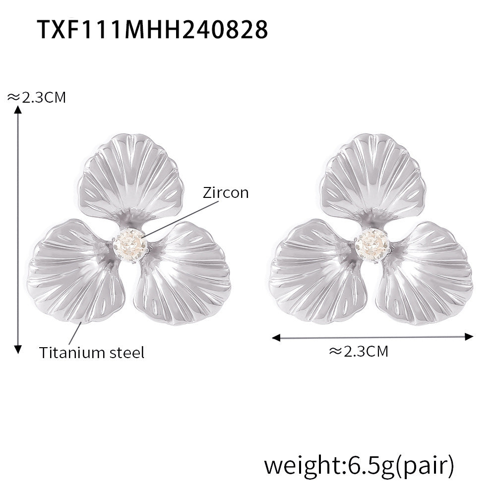 Light Luxury Pearl Flower Ring Titanium Steel 18k Gold Non-Fading Opening Adjustable Ring Fashion Earrings