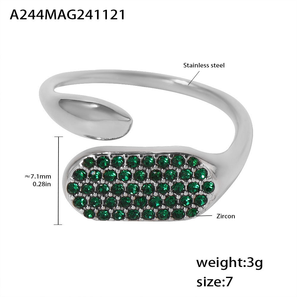Stainless steel full diamond inlaid zircon open casting ring niche design high texture version accessories pp