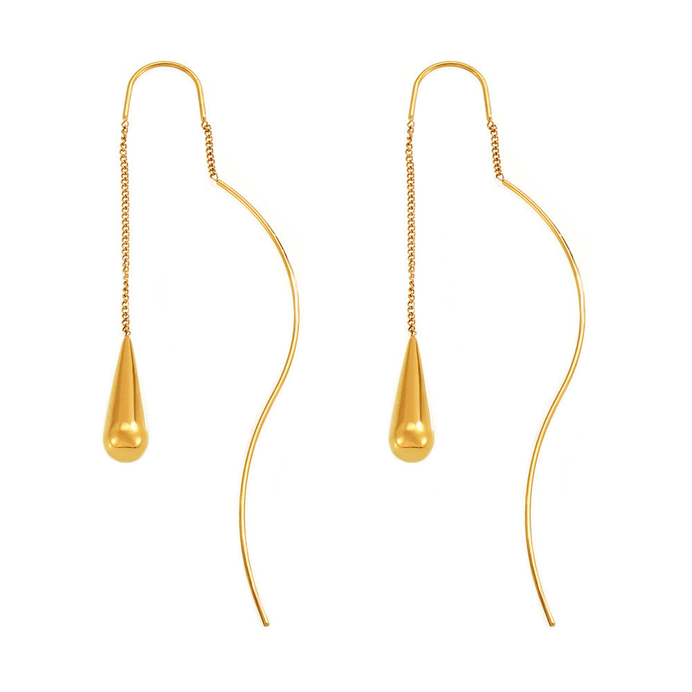 Hot-selling water drop tassel women's earrings, light luxury niche design stainless steel earline earrings, earrings wholesale