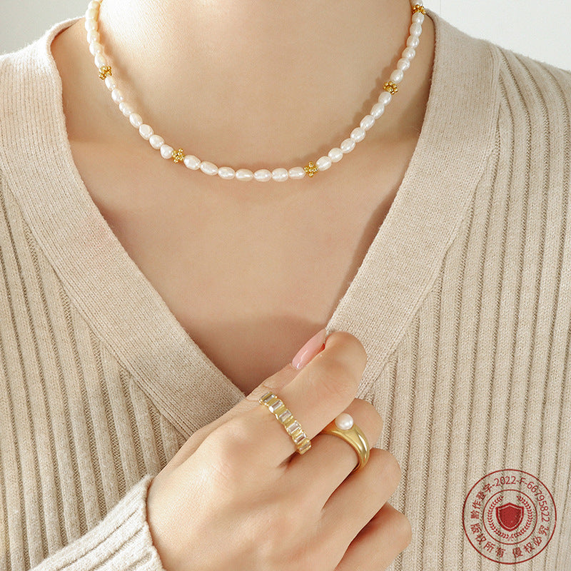 Simple and non-fading fashionable fashionable personalized freshwater pearl gold accessories necklace French trend jewelry