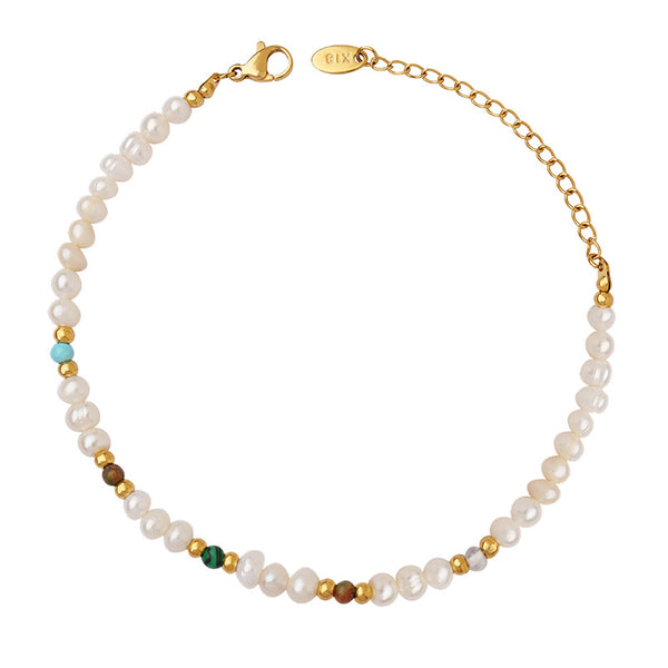 Light luxury retro style fashion natural freshwater pearl natural stone titanium steel gold-plated beaded bracelet bracelet jewelry