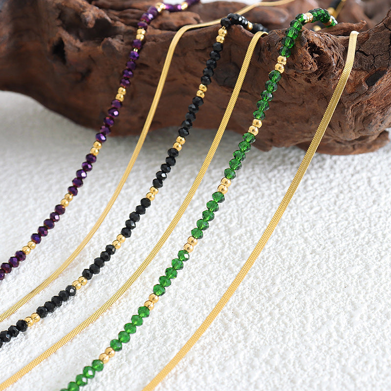 Internet celebrities with the same ethnic style retro fashion personality double stacked necklace glass stone exquisite temperament pp