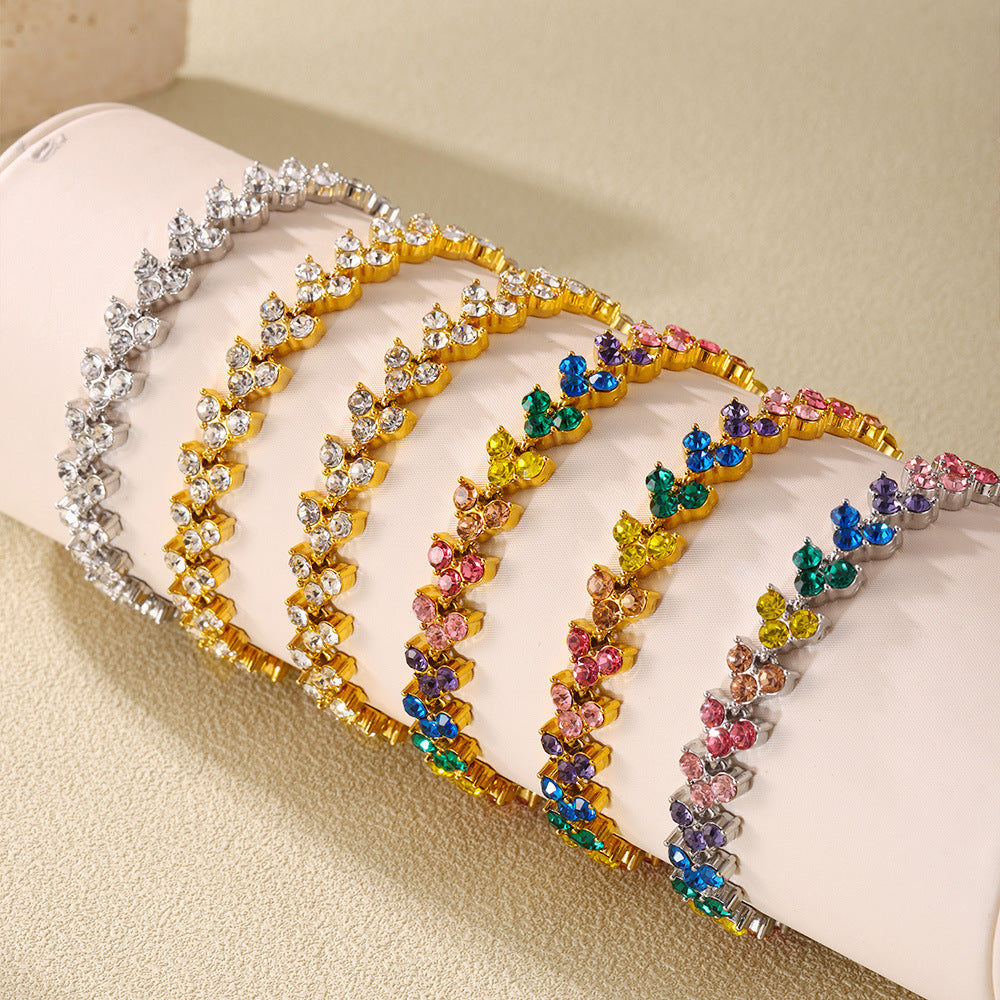 Dopamine triangle splicing hand-inlaid round diamond super flash zircon bracelet women's noble luxury jewelry wholesale