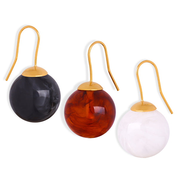 New retro light luxury style round bead resin geometric copper earrings niche simple personalized jewelry women