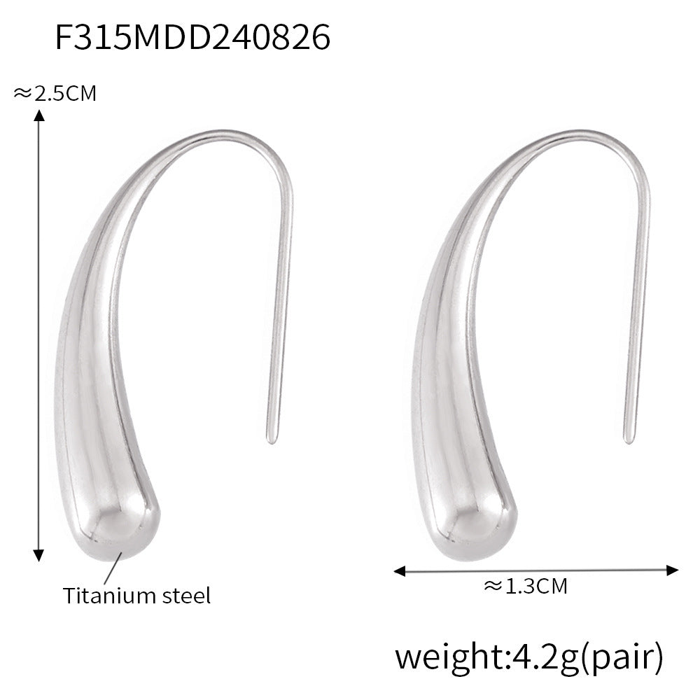 Small and exquisite water drop earrings women's titanium steel plated 18k real gold simple earrings curved hook jewelry women's 99