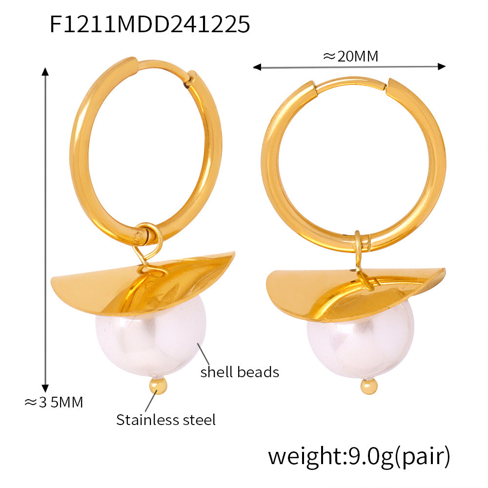 Stainless steel niche personality temperament versatile earrings fashion light luxury ear buckle plated 18k real gold jewelry women 99