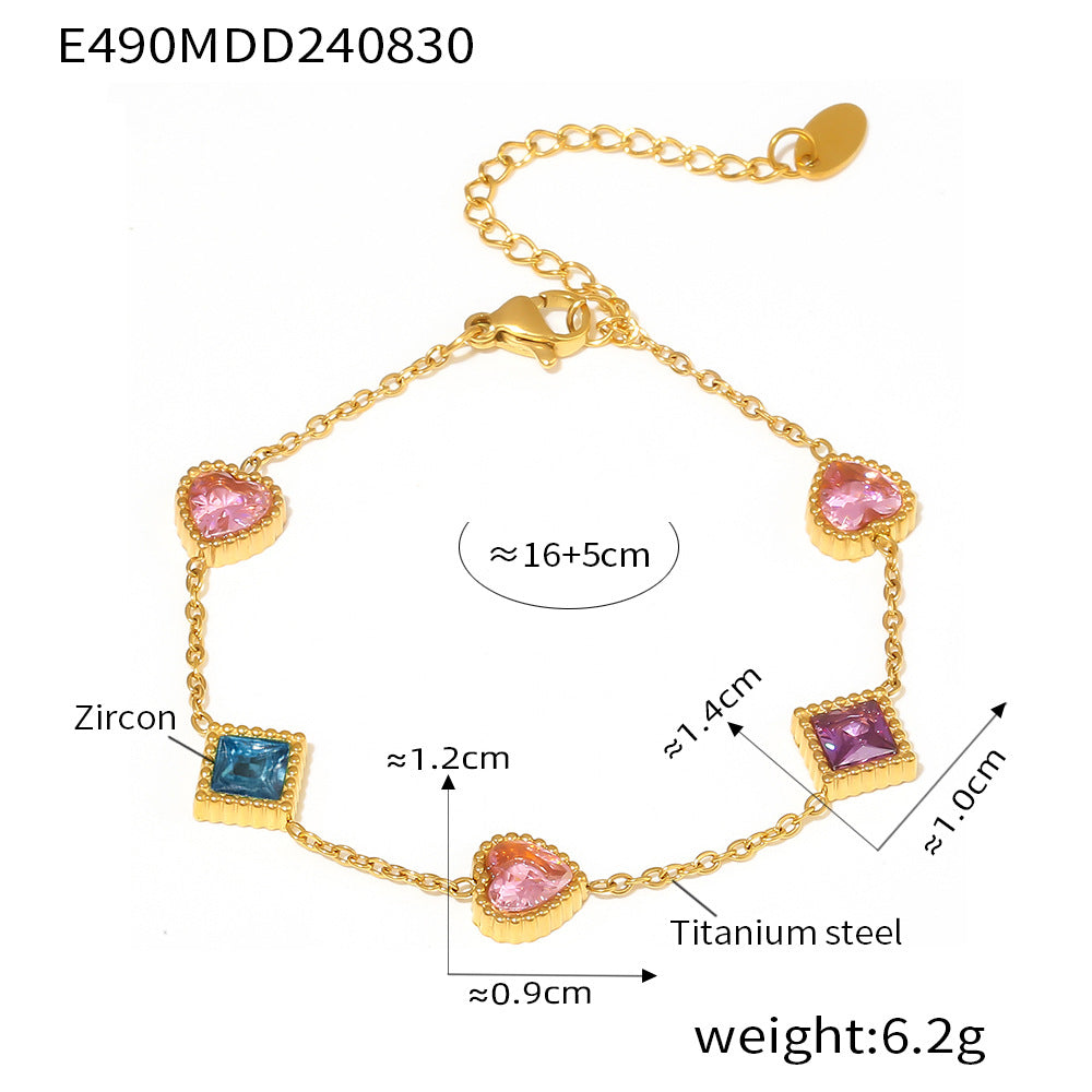 New gold love square zircon bracelet light luxury temperament titanium steel PVD plated 18K real gold niche jewelry