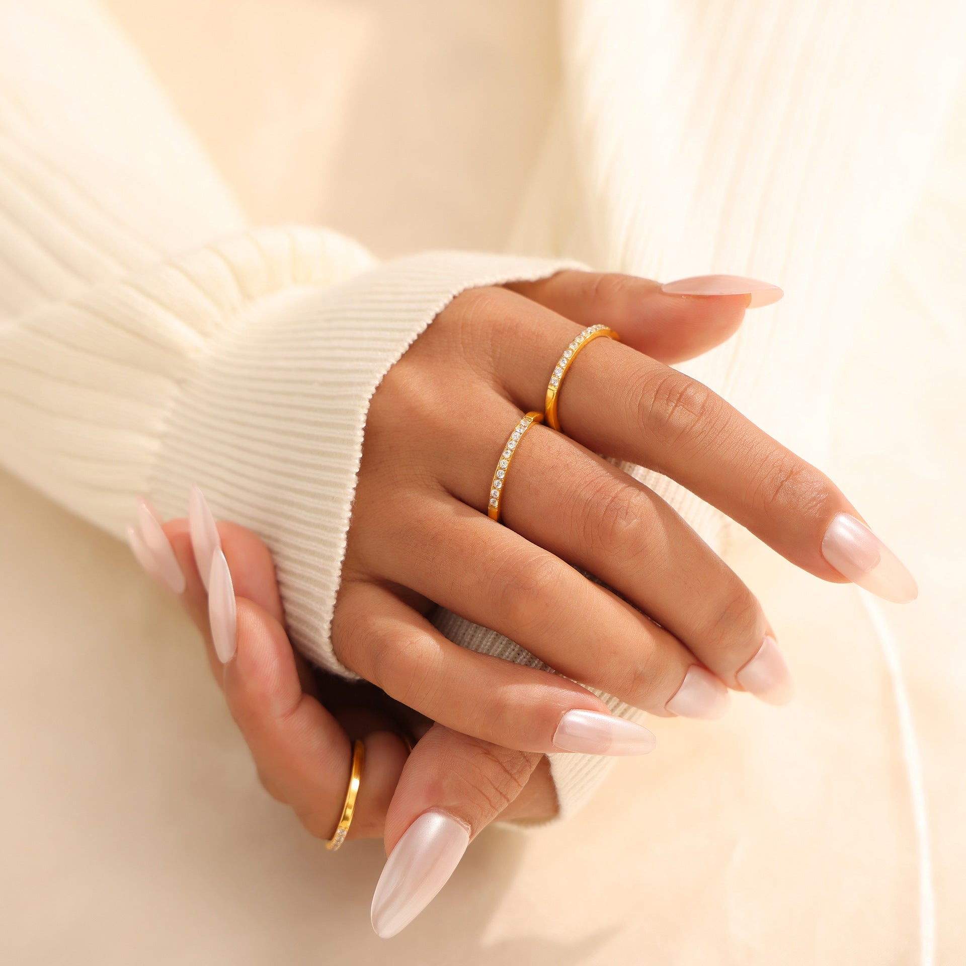 Zircon Fine Ring Stackable Jewelry Simple Titanium Steel 18K Gold Plated PVD Ring Women's 99