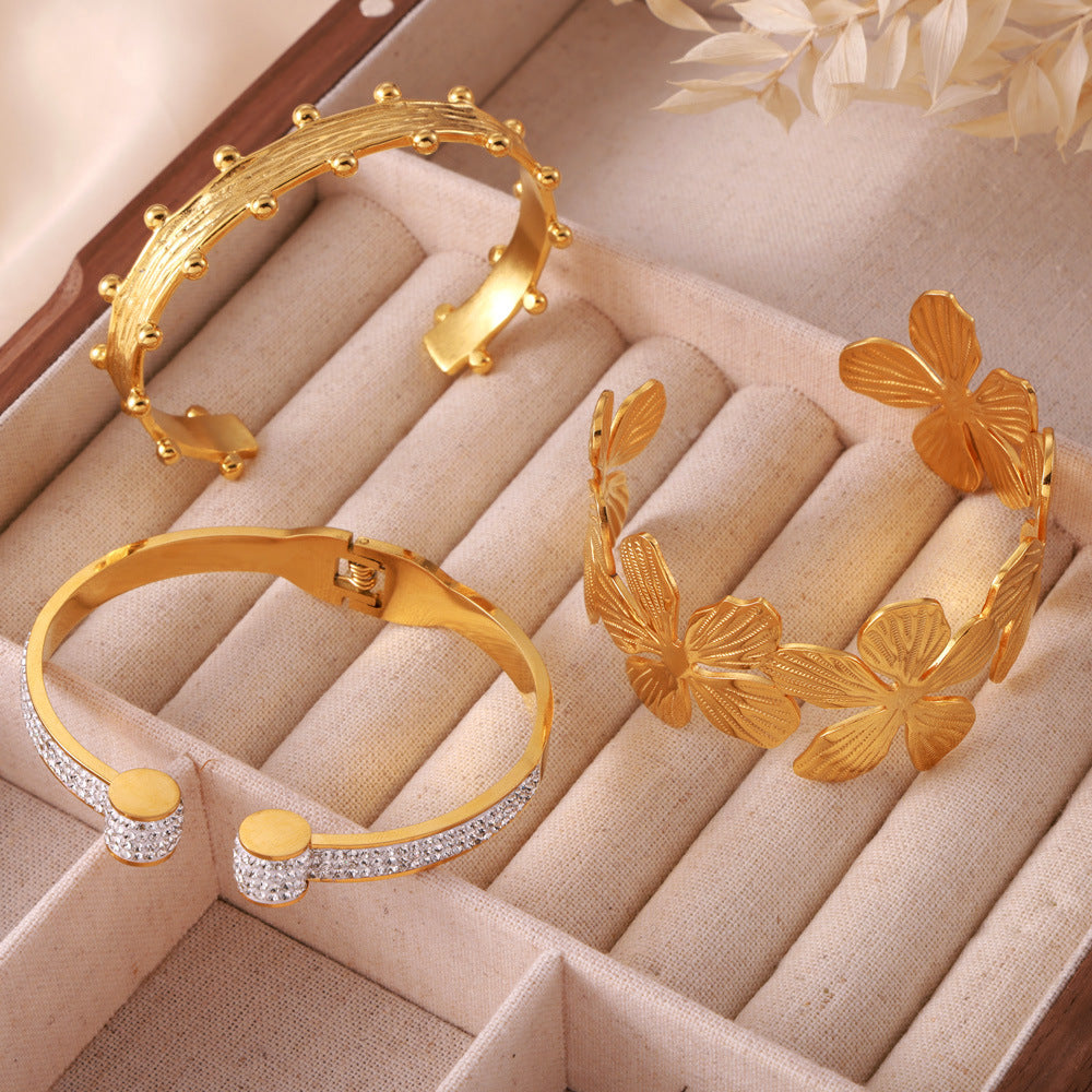New fashion titanium steel 18K gold open bracelet geometric fold texture design sense fashion jewelry wholesale