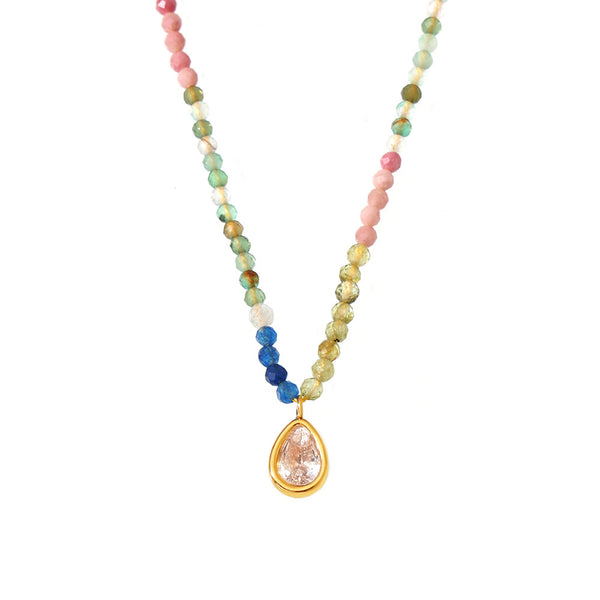 Dopamine natural stone beaded cut face opal water drop collarbone necklace colorful temperament light luxury necklace women