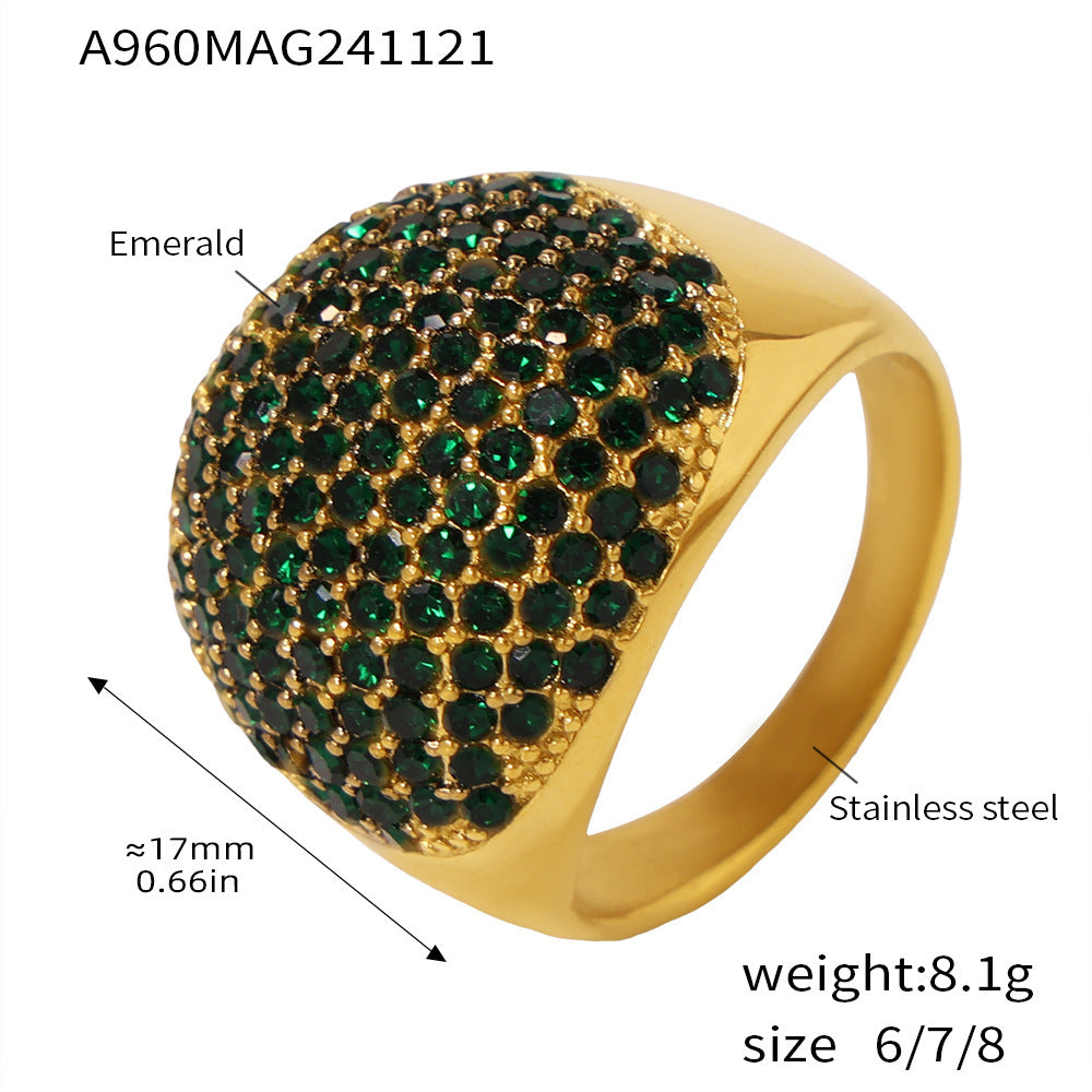 Titanium steel gypsy zircon handmade inlaid ring high texture luxury plated 18K real gold jewelry wholesale pp