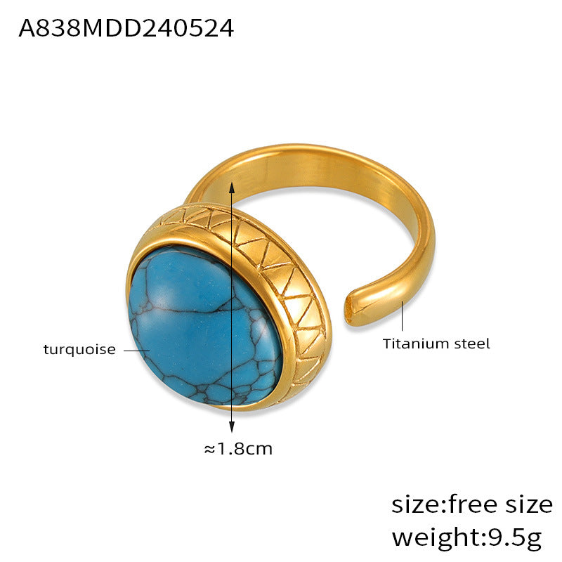 Retro personality simple niche texture lace temperament ring inlaid tiger's eye design titanium steel open ring