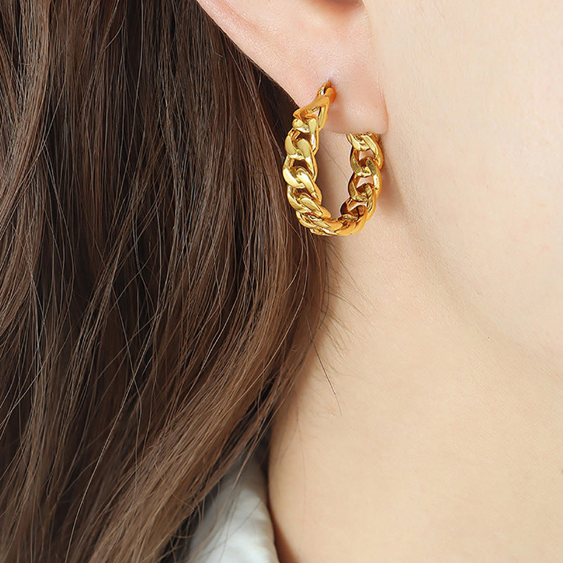 Trendy cross chain earrings fashionable commuter versatile personalized stud earrings brass earrings pp