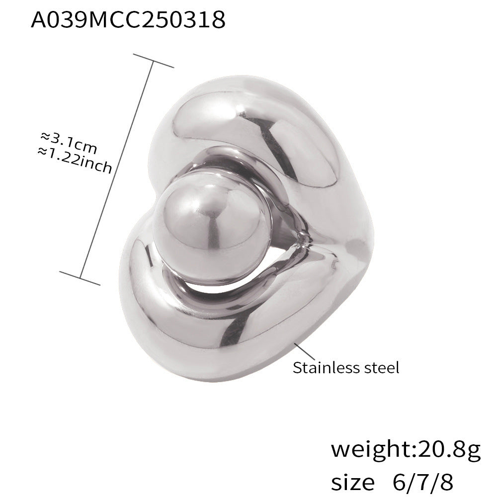 Double-layer electric European and American style round bead ring does not fade stainless steel 18k real gold fashion exaggerated index finger ring