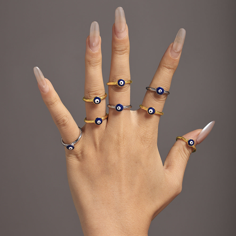Personalized Blue Eye Ring Fashion Creative Drip Devil's Eye Ring Stainless Steel Popular Jewelry