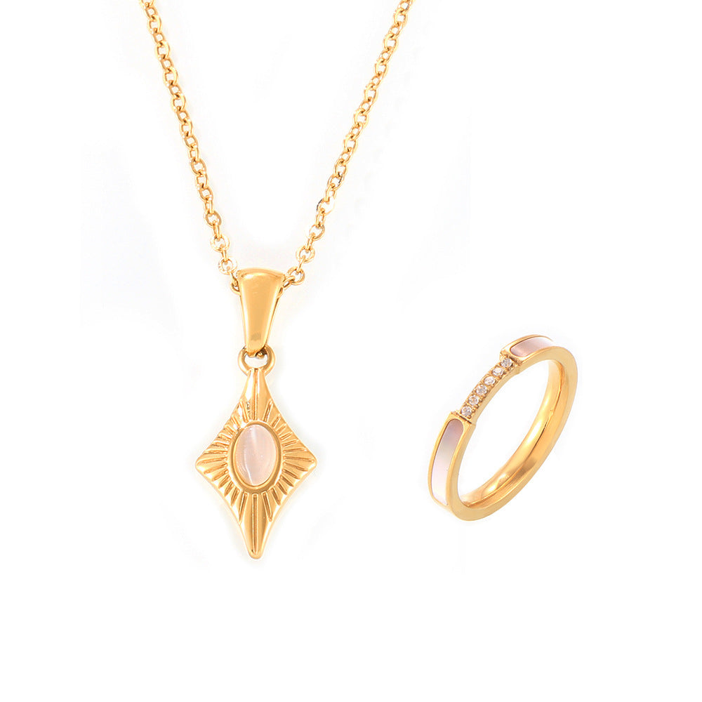 tetragonal opal pendant titanium steel clavicle chain seashells ring necklace ring niche set