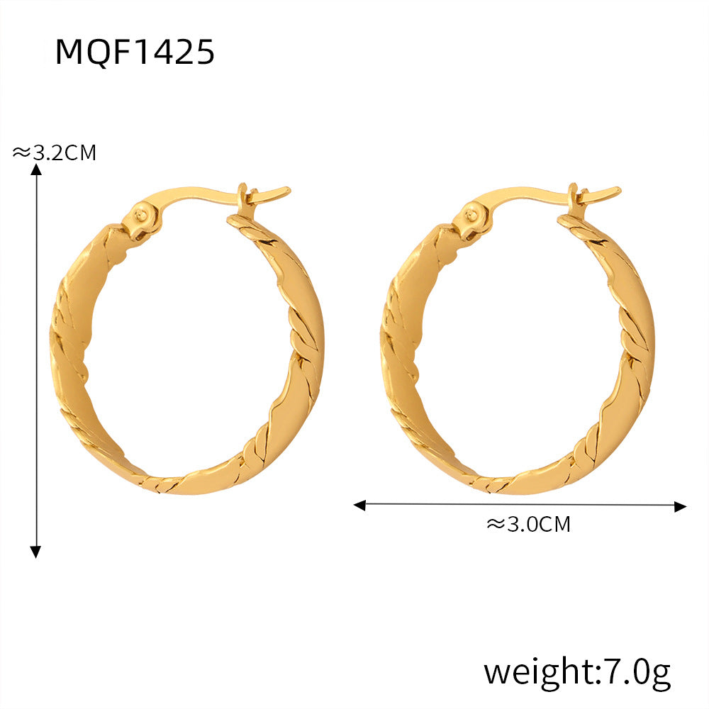 New fashion simple cold wind niche design titanium steel gold-plated twist pattern exaggerated earrings jewelry wholesale 99