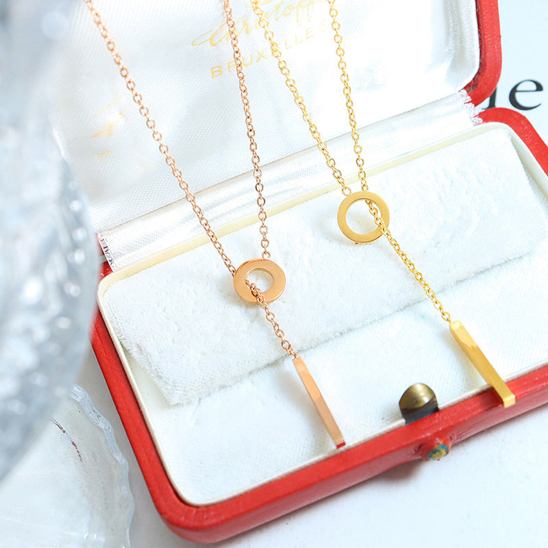 Clavicle chain cold wind pull clavicle chain niche necklace titanium steel 18K gold retro fringed necklace female pp