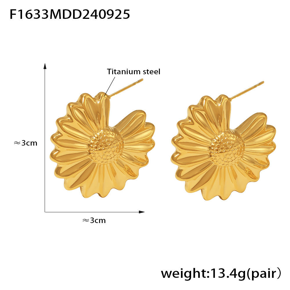 Folded Wave Chrysanthemum Hollow Earrings, Titanium Steel 18K Gold Plated Temperament Irregular Earrings Women