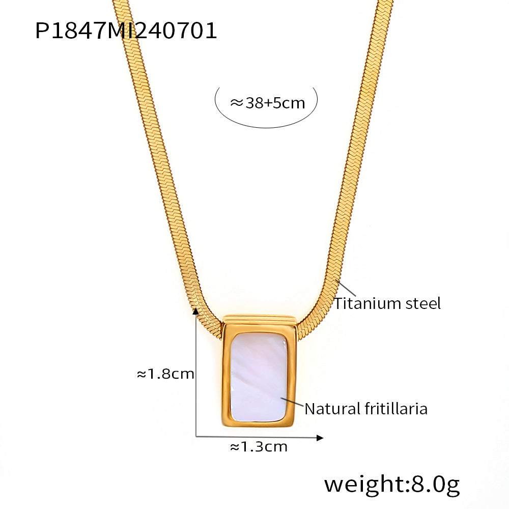 Retro temperament elegant personality blade chain jewelry geometric inlay white shell design pendant titanium steel necklace