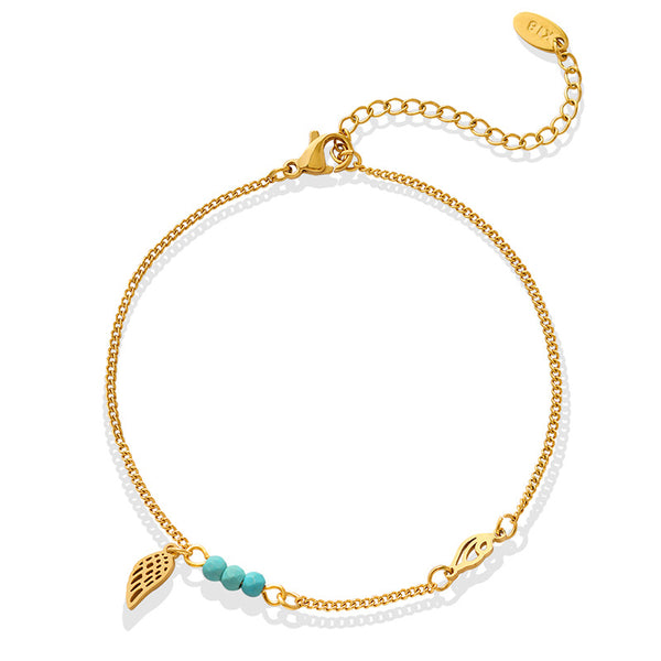 Niche design trendy cold wind road turquoise wings anklet jewelry versatile temperament titanium steel gold-plated S09799