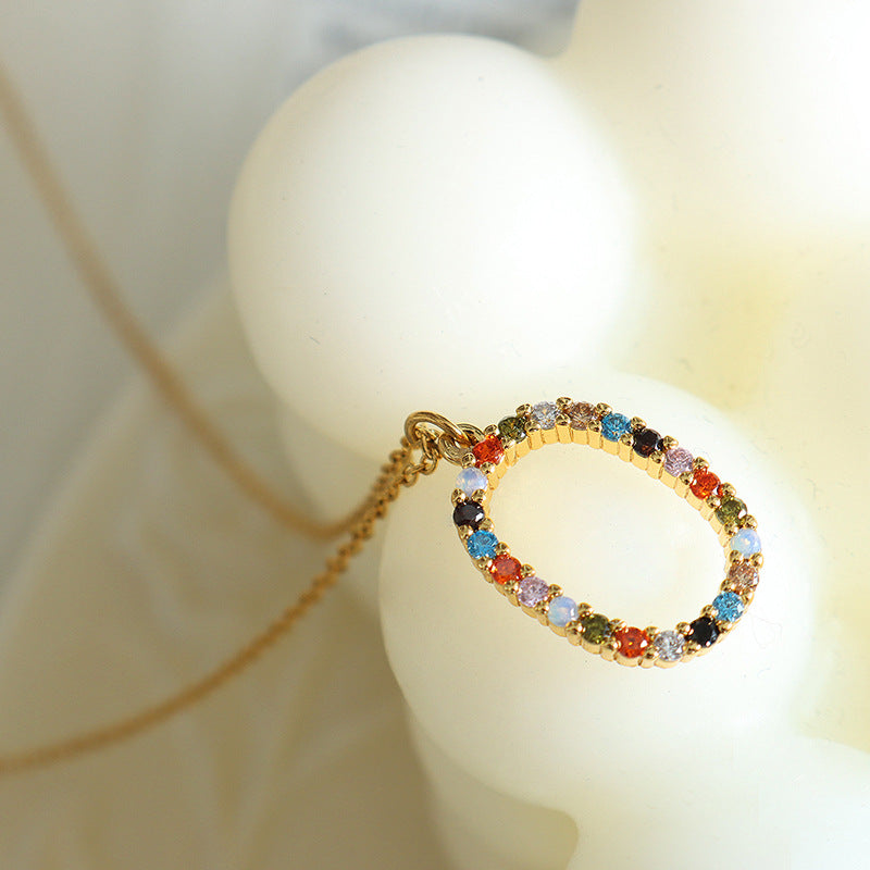 Niche design sense light luxury temperament jewelry copper material inlaid with colorful zircon pendant necklace women