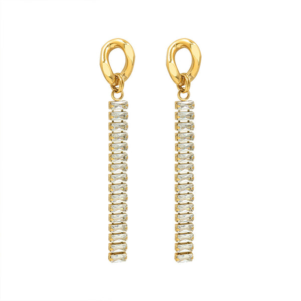 Small chain full of diamonds, zircon slender and long fringed earrings, earrings, earwires, titanium steel 18k gold earrings.