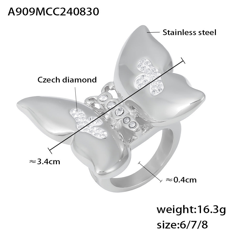 Sticky diamond butterfly ring fashionable temperament stainless steel new hot-selling jewelry color retention ring wholesale pp