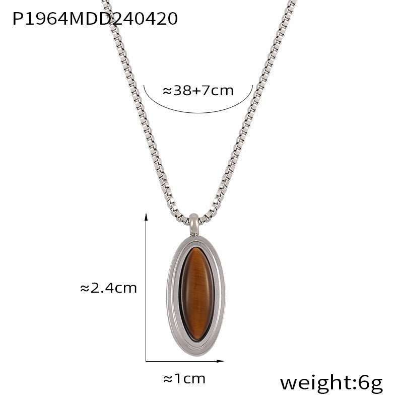 Vintage niche Vintage jewelry Tiger's eye stone pendant with diamond shell shape design titanium steel necklace