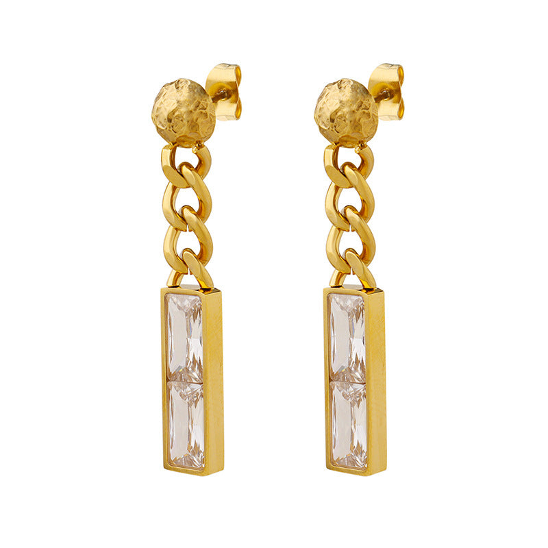 Niche design does not fade cold wind rectangular pendant inlaid zircon fashion personalized earrings ear jewelry