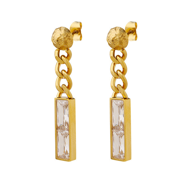 Niche design does not fade cold wind rectangular pendant inlaid zircon fashion personalized earrings ear jewelry