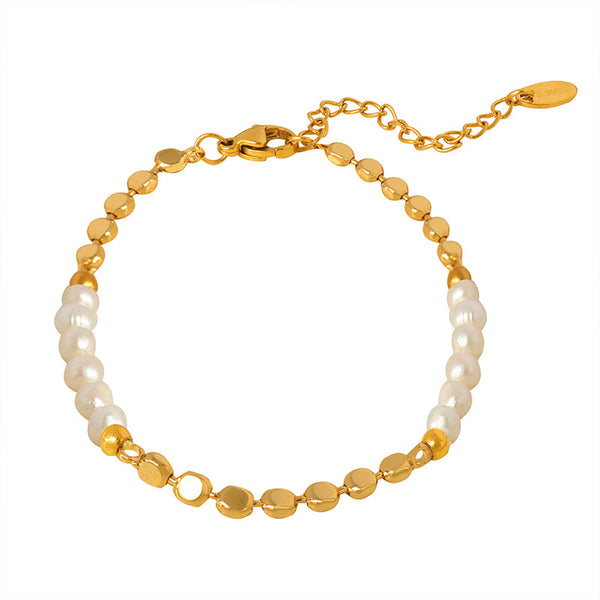 Chain temperament bright copper freshwater pearl bracelet light luxury does not fade fashion hand jewelry women