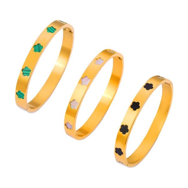 Hot-selling niche personality geometric bracelet flower shape inlaid fritillary acrylic design titanium steel bracelet pp