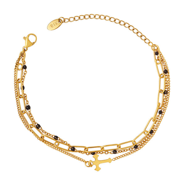 Premium light luxury three-layer stacked cross bracelet titanium steel 18k gold girlfriend jewelry women