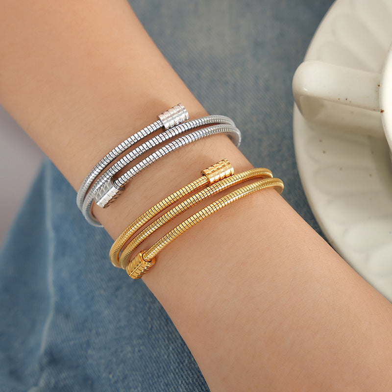 Personality niche simple snake bone chain multi-layer stacking fashion versatile titanium steel gold-plated bracelet jewelry women