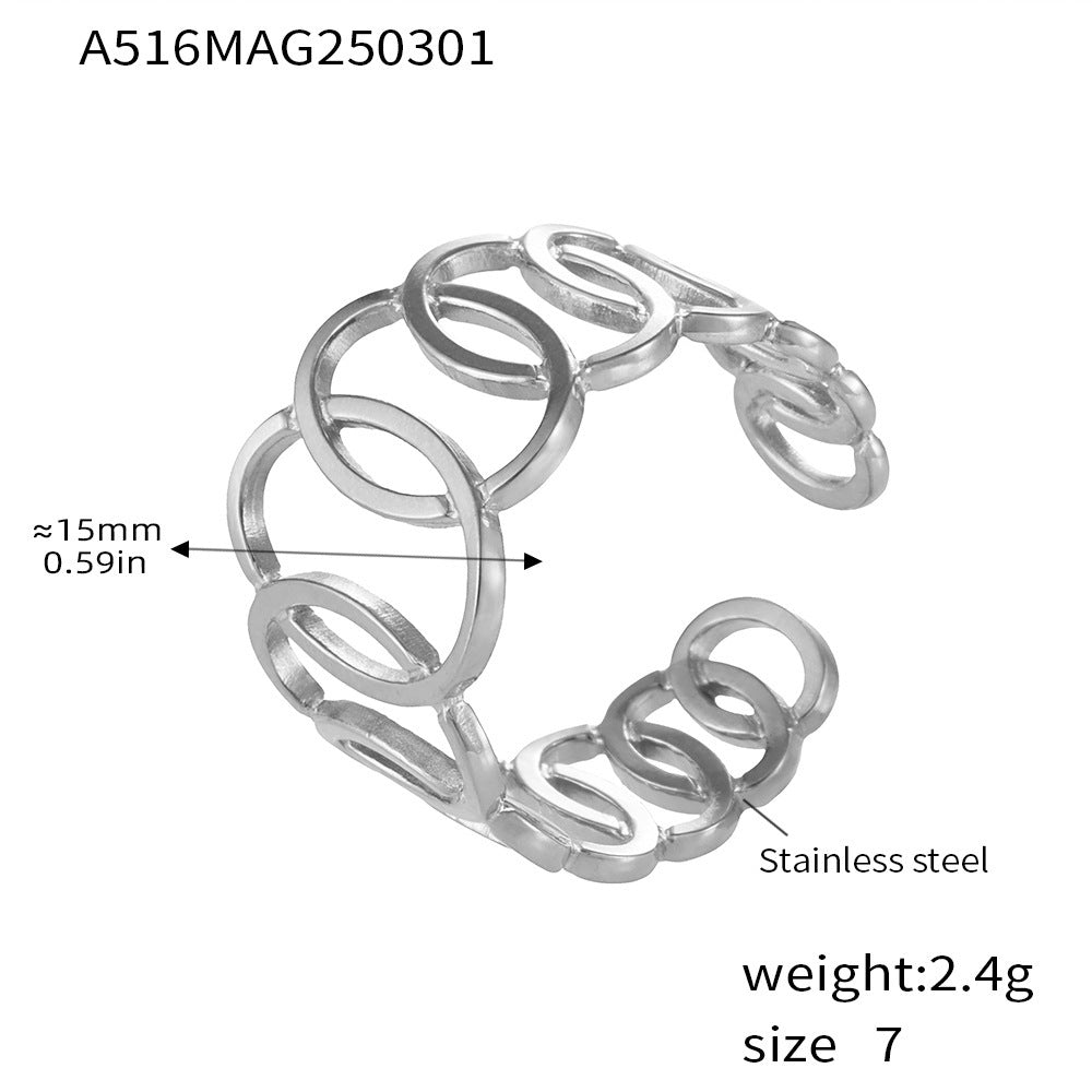 Interlocking ring cold wind niche hollow ring staggered stainless steel plated 18K gold index finger ring pp