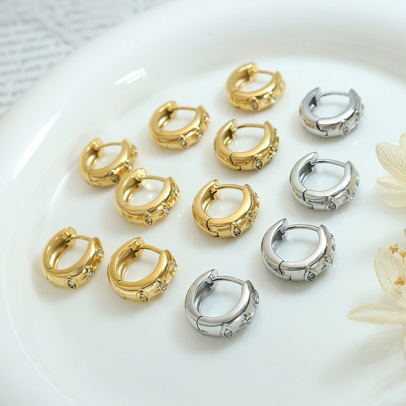 Hot-selling retro earrings niche design cold temperament titanium steel gold-plated zircon earrings jewelry women 99