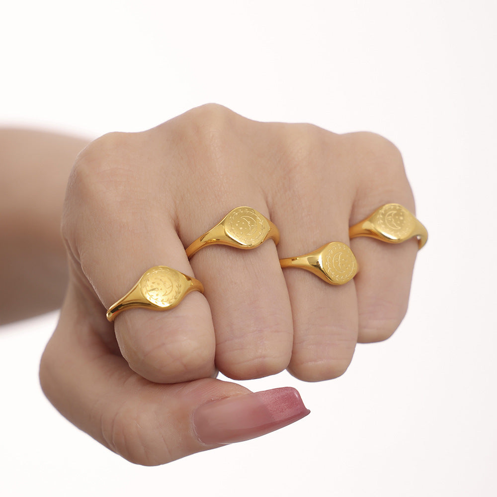 Niche star moon meeting light simple ring women's stainless steel PVD plated 18k real gold jewelry pp
