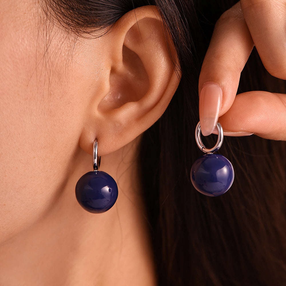 Oil painting candy color hollow steel ball earrings stainless steel PVD plating temperament fashion ear buckle earrings 99