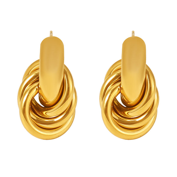 Stylish and simple, circle line winding stud earrings, niche design, light luxury stainless steel plated with 18K real gold