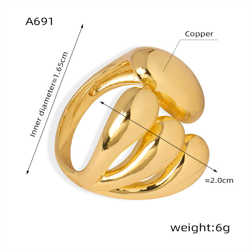 New cold wind simple niche design copper irregular opening ring fashionable personalized jewelry women