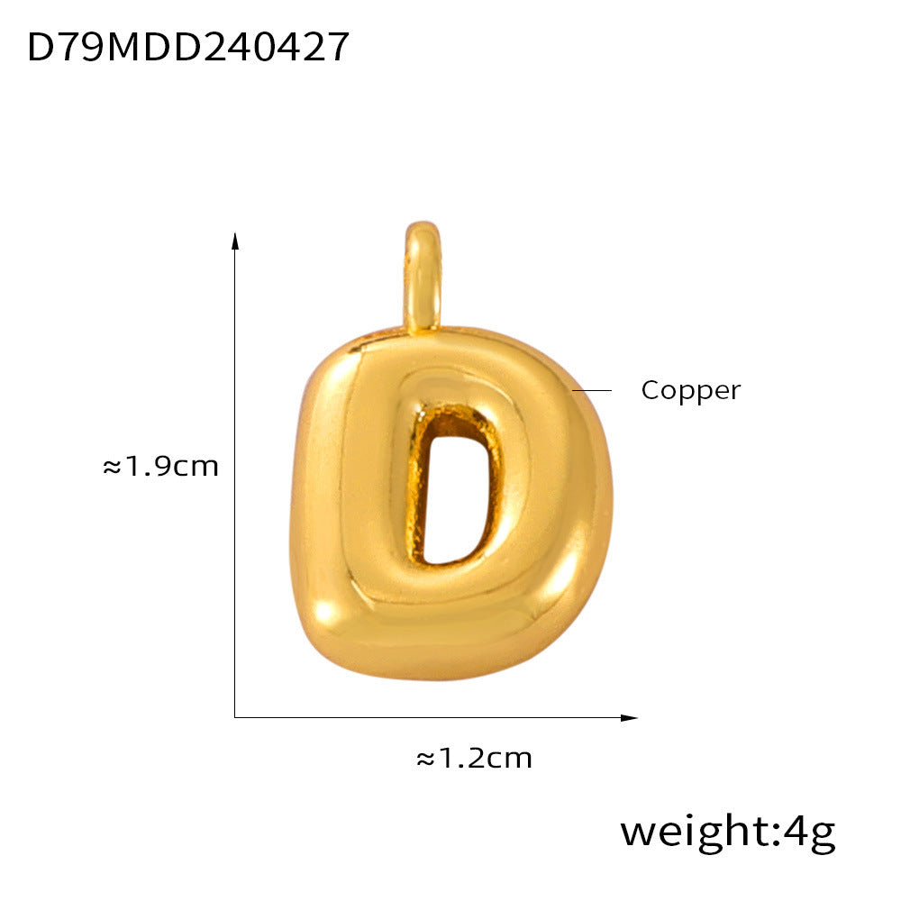 Hot Sale Glossy Bubble Balloon 26 English Letter Pendant Accessories Versatile Copper Gold Plated Jewelry 99
