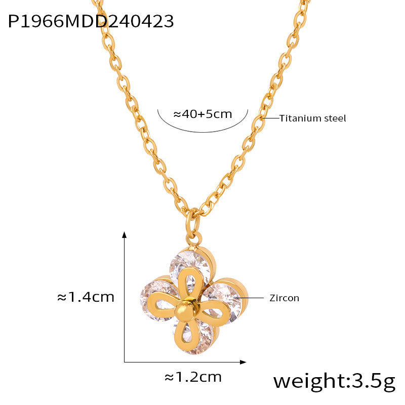 Fashion commuter simple personality versatile blade chain jewelry four-leaf clover inlaid zircon pendant titanium steel gold-plated necklace pp